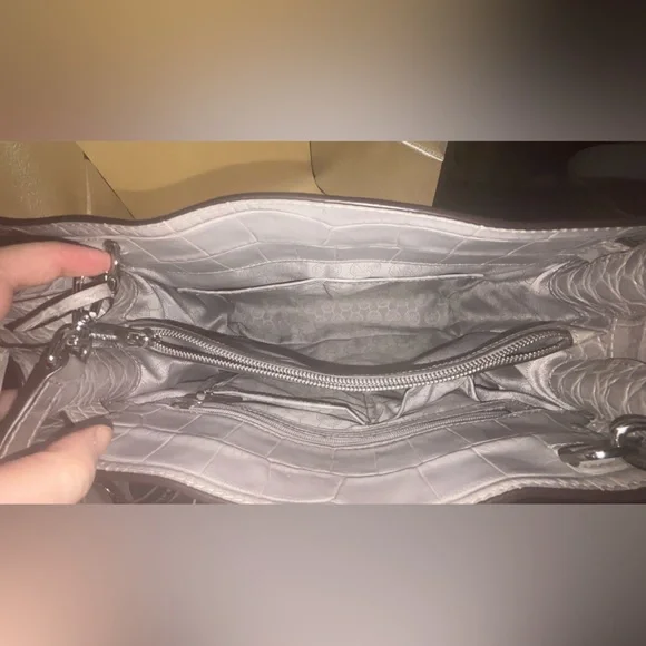 Michael Kors Leather Satchel Dove Grey Croc Embossed Dillon Purse NWOT - Picture 9 of 13